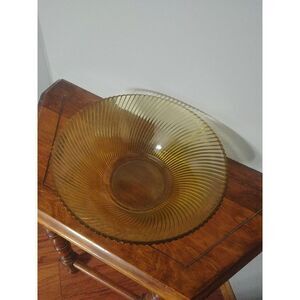 Vintage Federal Glass Diana Yellow Swirl Glass Serving Bowl 11 Inches Diameter